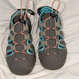 Hi-Tec Kids Water Sandals Gray Teal Closed Toe Hiking Sport Sandals Size 2